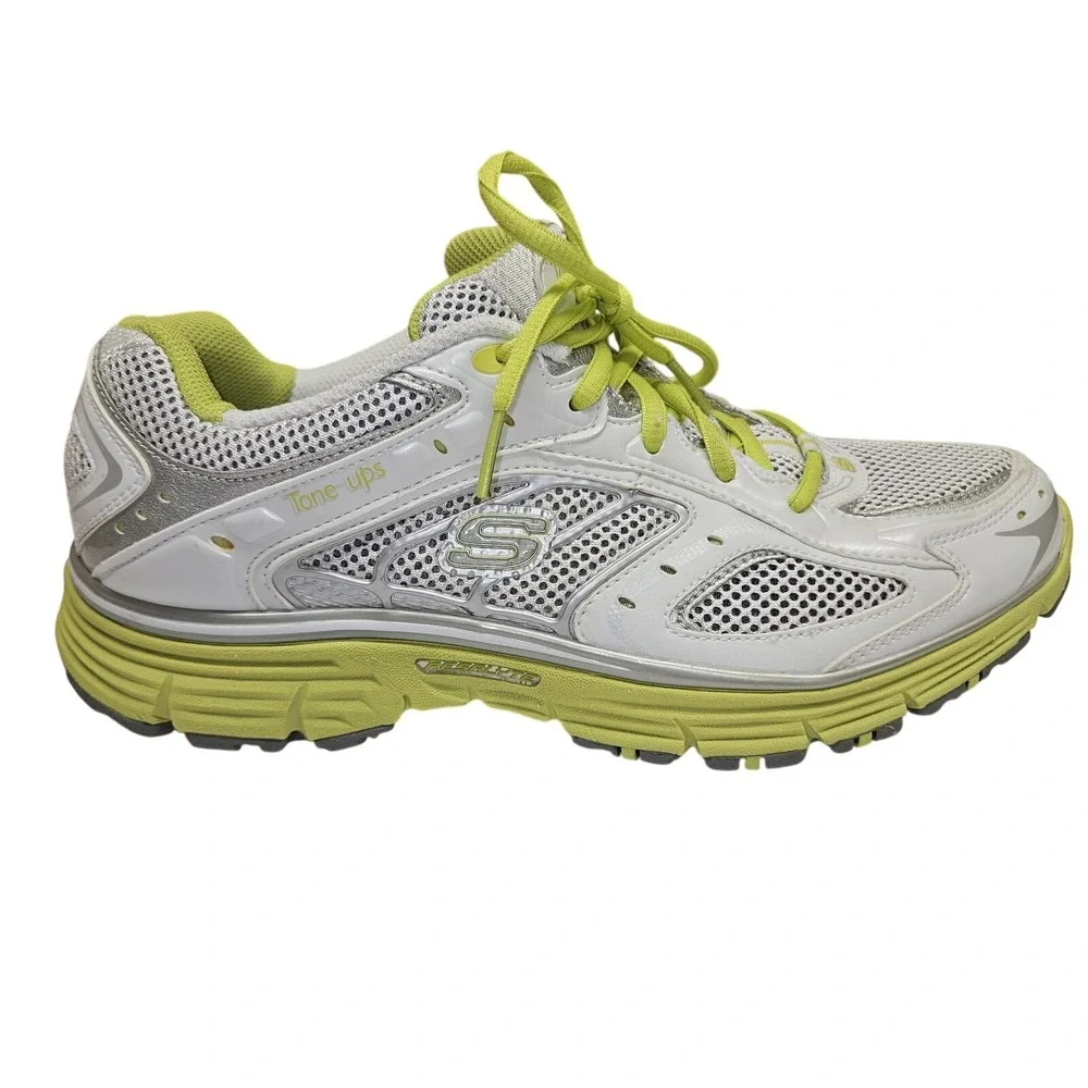 Skechers Tone Ups Shoes Womens Size 10 White Lime Resalyte Walking Athletic Mesh